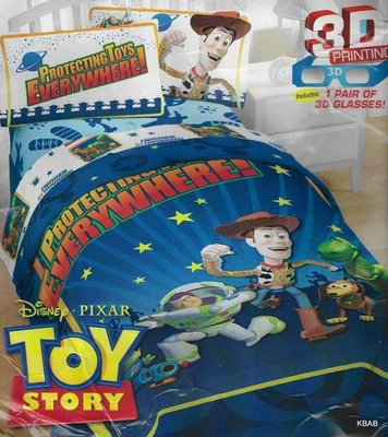 Juego de Ropa de Cama Toy Story, Disney Pixar Doble Edredón Sábanas Cortinas + Gafas 3D Foto 1 de 2