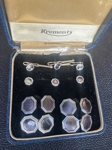 Krementz Vintage Tuxedo Shirt Stud Cufflinks Full Set Art Deco Gold Abalone - Picture 1 of 6