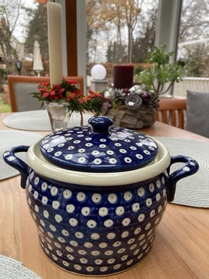 Bunzlauer Suppenterrine Durchmesser 16 5 Cm Polnische Handarbeit Keramik NEU - Bild 1 von 2