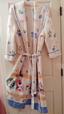 Secret Treasures Mujer Vellón Envolvente Corbata Bata XL Perros Patas Impresiones Bolsillos Pasteles Foto 1 de 4