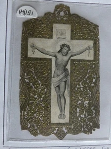 image pieuse canivet dentelle jesus en croix sur dentelle dorée - Picture 1 of 1