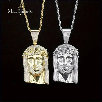 AAA+ Colgante Helado Religioso Jesús Diamante Simulado y Collar Cuerda 5mm Foto 1 de 2