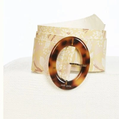Cult Gaia NWT Evie Belt Wide Butter Multi Medium Large Silk Cotton Floral Yellow - Image 1 of 4