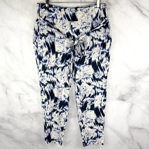 Guess 100% Silk Belted Printed Slim Straight Leg Crop Ankle Trouser Pants L 12 - Picture 1 of 10