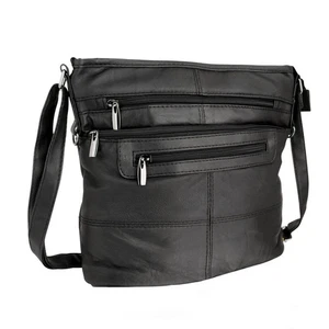 Bolso de mano cruzado de cuero genuino suave con cremallera múltiple correa ajustable para damas - Imagen 1 de 3