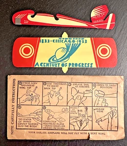 1933 WORLD'S FAIR CHICAGO SAIL-ME PAPER AIRPLANE TOY & INSTRUCTION ENVELOPE FP15 - Picture 1 of 17