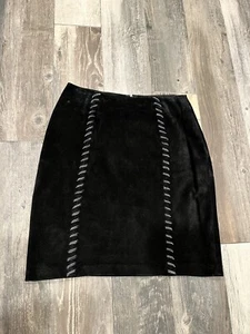 Revue Skirt Mini Sz 8 100% Leather Suede Braiding Detail Black NWT $185 - Picture 1 of 6