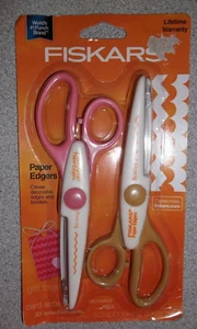 Fiskars 2 Pack Pinking Scallop Paper Edgers Gold Pink Edgers NIP Paper Borders - Picture 1 of 9