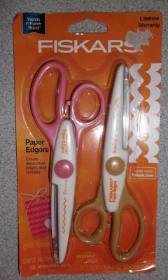 Fiskars 2 Pack Pinking Scallop Paper Edgers Gold Pink Edgers NIP Paper Borders - Image 1 of 4