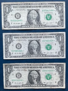 2013 B $1 Star Notes (3) Duplicated Serial Number Dollar Bills, Washington D.C. - Picture 1 of 2