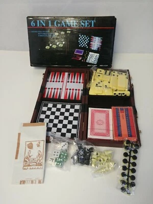6-in-1 Travel Game Set Dominoes Chess Checkers Cribbage Backgammon Cribbage - Image 1 of 4