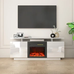 High Gloss TV Stand Media Console Cabinet with 23'' Fireplace for TVs Up to 65'' - Picture 1 of 12