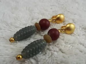 Pendientes con clip con cuentas de vidrio marrón verde dorado (C29) - Imagen 1 de 2