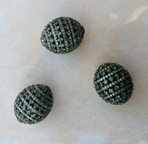 Tsavorite Garnet Pave Set Diamond Oval Shape Jewelry Beads Sterling Silver Beads - Picture 1 of 12