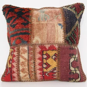 "FUNDA ALMOHADA PATIO LANA CUADRADA 30+ BEIGE TURCO PATCHWORK ALFOMBRAS DE ÁREA 16""x16"" - Imagen 1 de 3