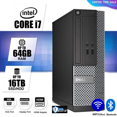 DELL Desktop Computer PC i7, up to 64GB RAM 16TB SSD/HDD, Windows 10/11, WiFi BT - Image 1 of 4