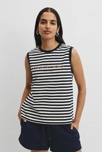 COUNTRY ROAD STRIPE LOGO TANK T-SHIRT in Navy Stripe RRP$59.95 size S - Picture 1 of 3