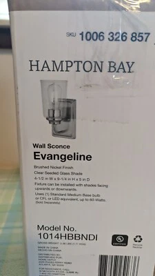 NUEVO Aplique de pared interior de níquel cepillado Hampton Bay Evangeline 4,5" 1 luz Foto 1 de 4