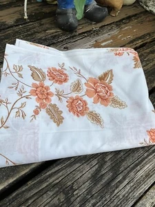 Lady Pepperell Floral Full Flat Sheet Orange Brown Cotton Polyester Vtg 60s 70s - Picture 1 of 5