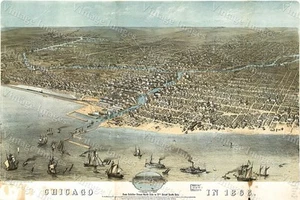 Map of Chicago Historic Ruger's 1868 Birdseye view  Illinois Boats waterfront - Picture 1 of 1