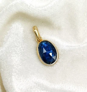 14k Solid Gold Kyanite Necklace, September Birthstone Charm Pendant For Nacklace - Picture 1 of 3