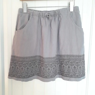 Garnet Hill Women's Linen Embroidered Mini Skirt with Pockets Gray Size 10 - Image 1 of 4