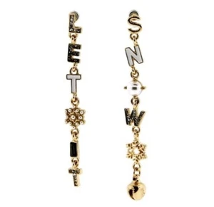 CHRISTMAS ELEGANT “LET IT SNOW” LONG RHINESTONE GOLD TONE DANGLE EARRINGS - Picture 1 of 1