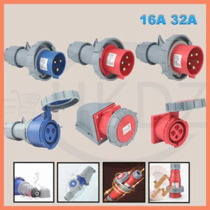 Blue Red Industrial Plug and Sockets IP67 Camping Caravan Lead 220V-415V 16A/32A - Picture 1 of 57