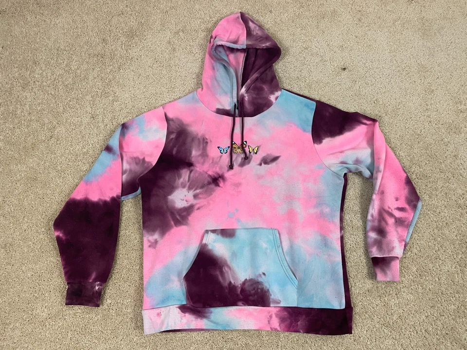 Rue 21 Pullover Sudadera con Capucha Mujer XL Kanga Bolsillo Mariposa Tie Dye Rosa Foto 1 de 4