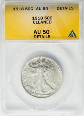 1918 Walking Liberty Half 50c AU Details ANACS 950478-5 — 第 1/3 张图片