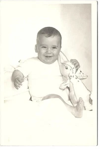 Vintage Infant Portrait with Antique Stitched Stuffed Bunny - Picture 1 of 1