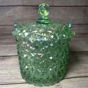 Fenton Daisy Button Willow grün Süßigkeiten Box Deckel opalisierend 6x4" - Bild 1 von 10
