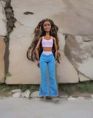 Blue Denim Pants Fashion Ave. with Pink Hearts Barbie Dolls Reveal DOLL AA C194 - Image 1 of 4