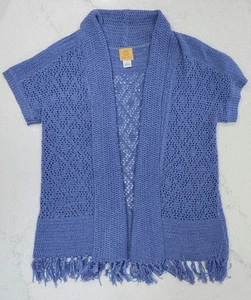 Cárdigan Ruby Rd para mujer grande azul tejido manga delantera abierta flecos manga corta  - Imagen 1 de 8