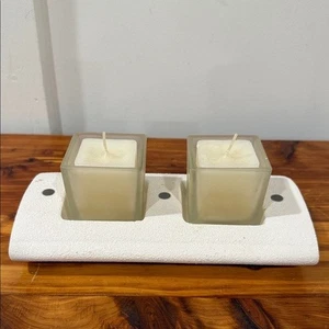 PartyLite White Pillows Candle Holder w/ 2 Square Votives - Picture 1 of 6