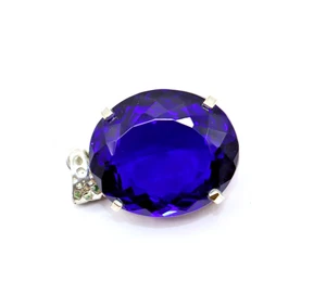 Natürlich 96 Karat Topas Blau 925 Sterlingsilber Certified Edelstein Anhänger + - Picture 1 of 7