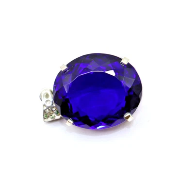 Naturale 96 KT Topazio Blu 925 Argento Sterling Certificato Gemma Ciondolo +Gift - Immagine 1 di 4