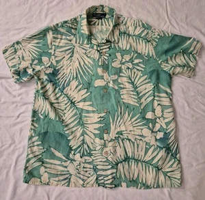 Vintage Polo Ralph Lauren Shirt Mens Large Green Hawaiian Camp Linen Blend - Picture 1 of 7