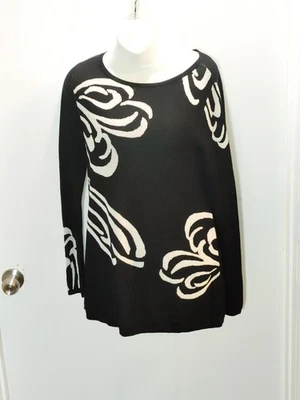 Suéter suave de invierno vintage Adrienne Vittadini para mujer mediano negro floral remolino Foto 1 de 4