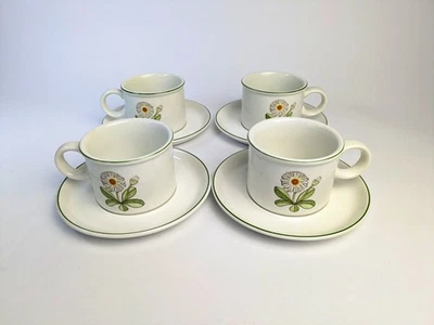 Vintage Set of Four Midwinter "Fleur" Stoneware Teacups and Saucers 1970s Retro - Image 1 of 4