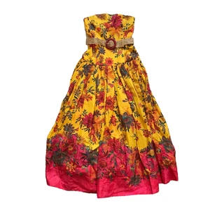 NWOT Zimmermann Ginger Strapless Maxi Dress Womens 0 XS Yellow Pink Floral Belt - Picture 1 of 10