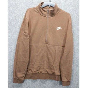 NIKE Maglione Uomo Large Sportswear Club Spazzolato Retro 1/2 Zip Marrone - Foto 1 di 5