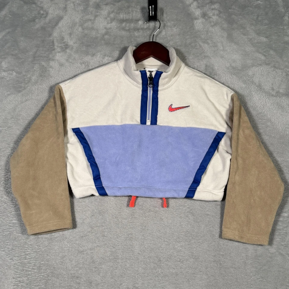 Nike Fleece Pullover Womens Extra Small Colorblock 1/4 Zip Cropped Jacket - Image 1 of 4