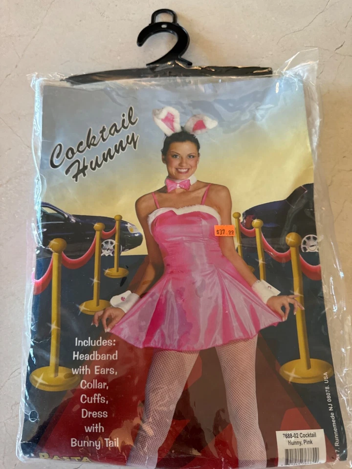 Cocktail Bunny Costume 5Pc Short Dress Faux Fur Collar Cuffs & Eared Headband  - Image 1 of 4