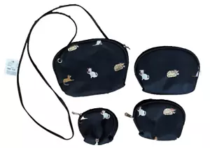 Purse 4 Piece Set Black with Cats Embroidered Nesting Size New With Tag - Picture 1 of 8