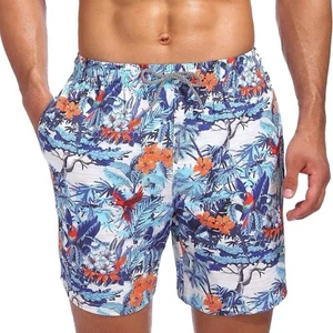 Biwisy Hawaiian Swim Trunks Quick Dry Beach Shorts Mesh Lining Bathing Suit NEW - Picture 1 of 9