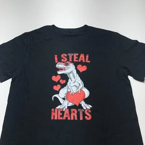 NEW Black Dinosaur I Steal Hearts Short Sleeve Cotton T-Shirt Womens Size Medium - Picture 1 of 11