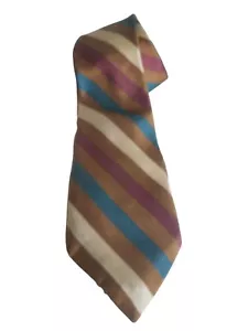 Vintage Resilio Striped Cream Brown Teal Burgundy Mens Tie Necktie Estate Find - Picture 1 of 5