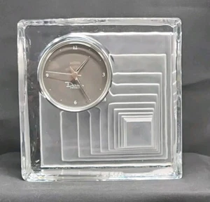 RARE 1950 DAUM FRANCE FROSTED/CLEAR CRYSTAL BLOCK 3-DIMENSIONAL DESK CLOCK READ - Picture 1 of 12