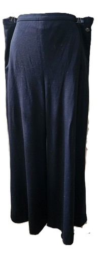 Pantaloni eleganti vintage Chanel autunno 2000 blu navy 100% lana gamba larga taglia 46 (US 14)